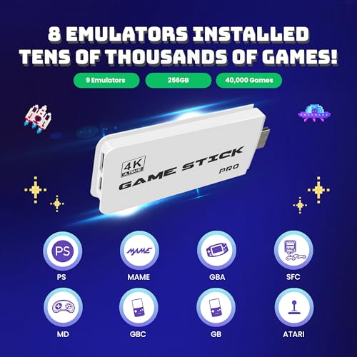 Retro Gaming Console with 40,000+ Classic Video Games, 256GB Storage, 4K HDMI Output, 2 Wireless 2.4GHz Controllers G42491