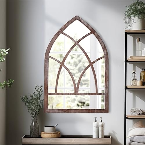 Farmhouse Arched Window Mirror 16 X 24 Inch Distressed White Rustic Cathedral Window Pane Mirror Q370