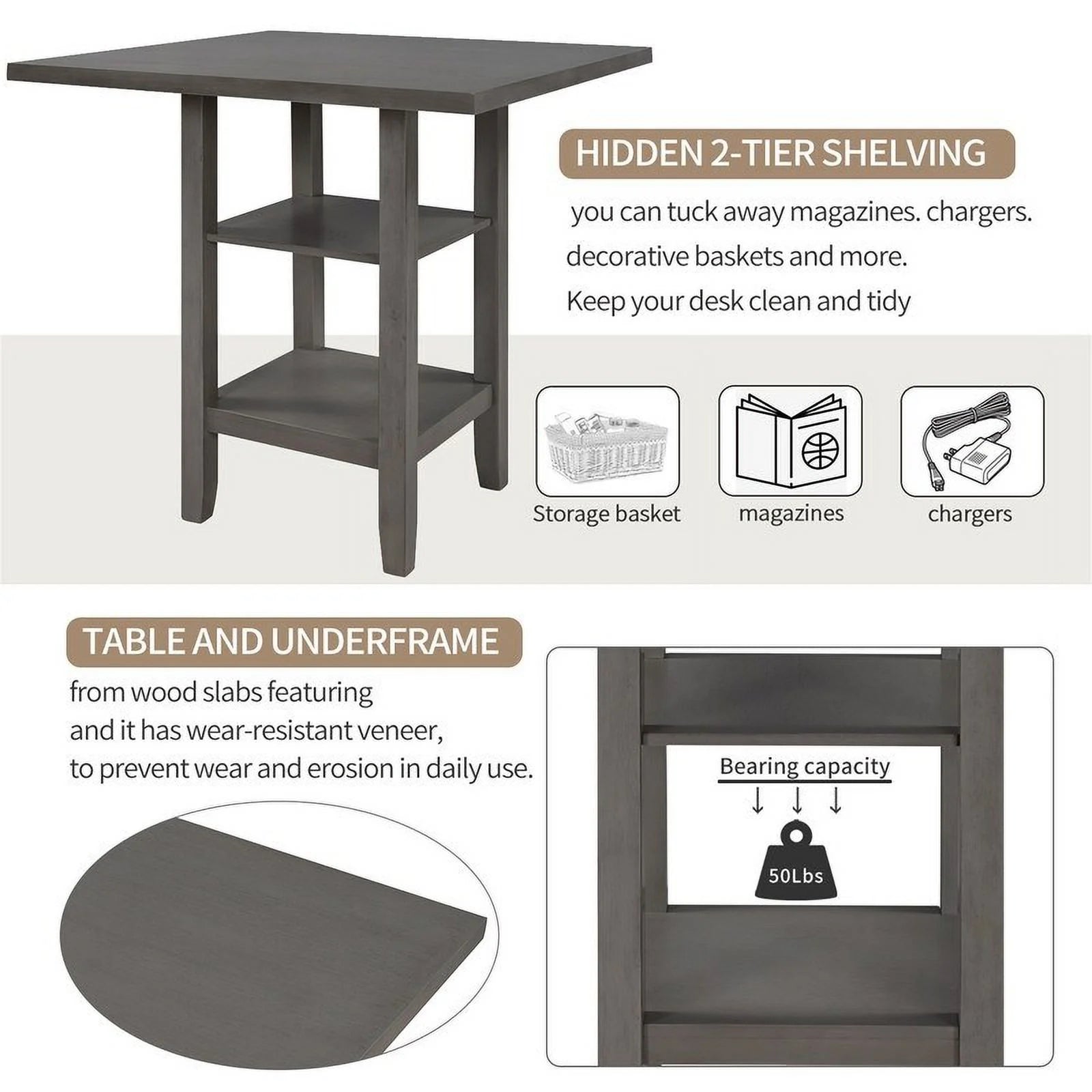 Espresso Square Dining Table Set of 4 with 4 Upholstered Chairs P538