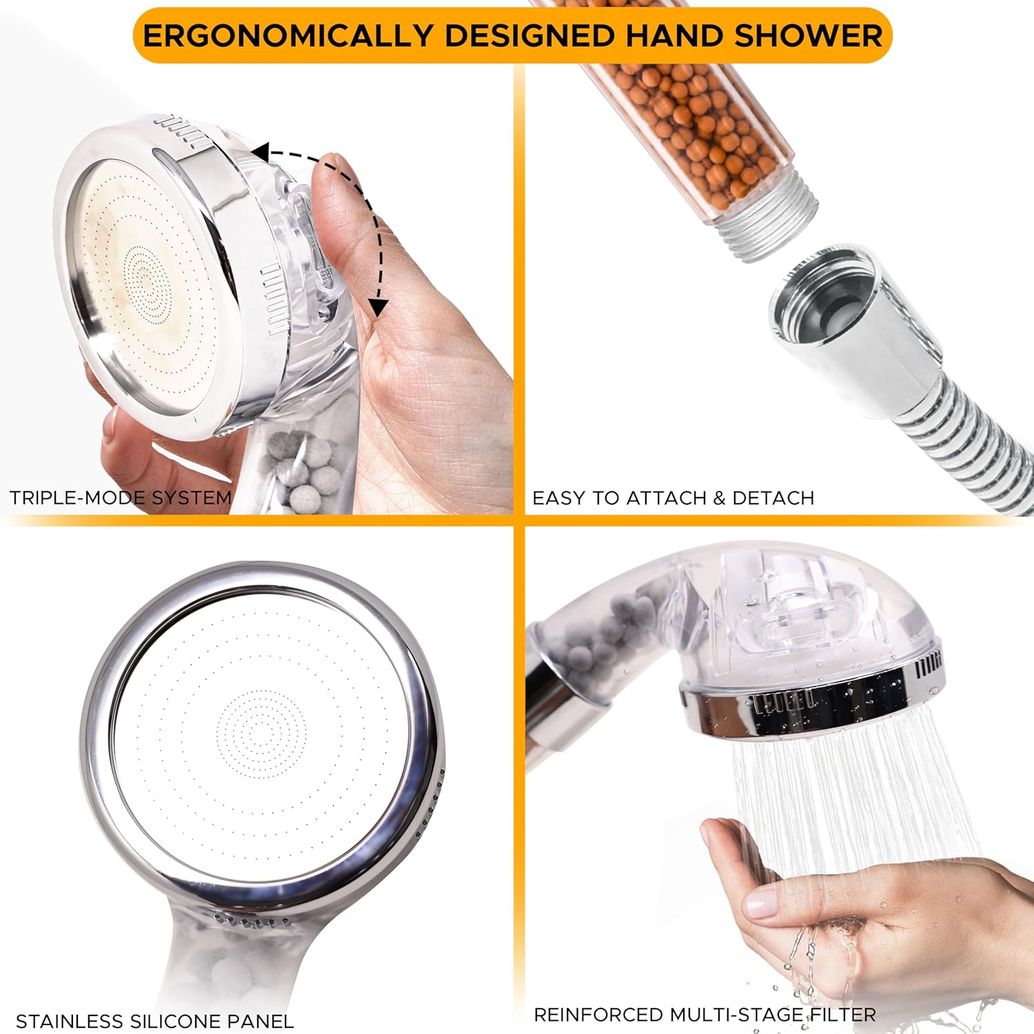 Shower Head with Triple Filtration Handheld Shower Head 3 Modes Adjustable Shower Head with Mineral Stones U54163