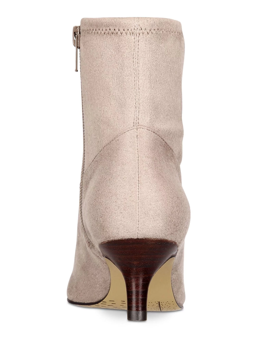 Beige Cushioned Stretch Pointed Toe Kitten Heel Zip-Up Booties O1661