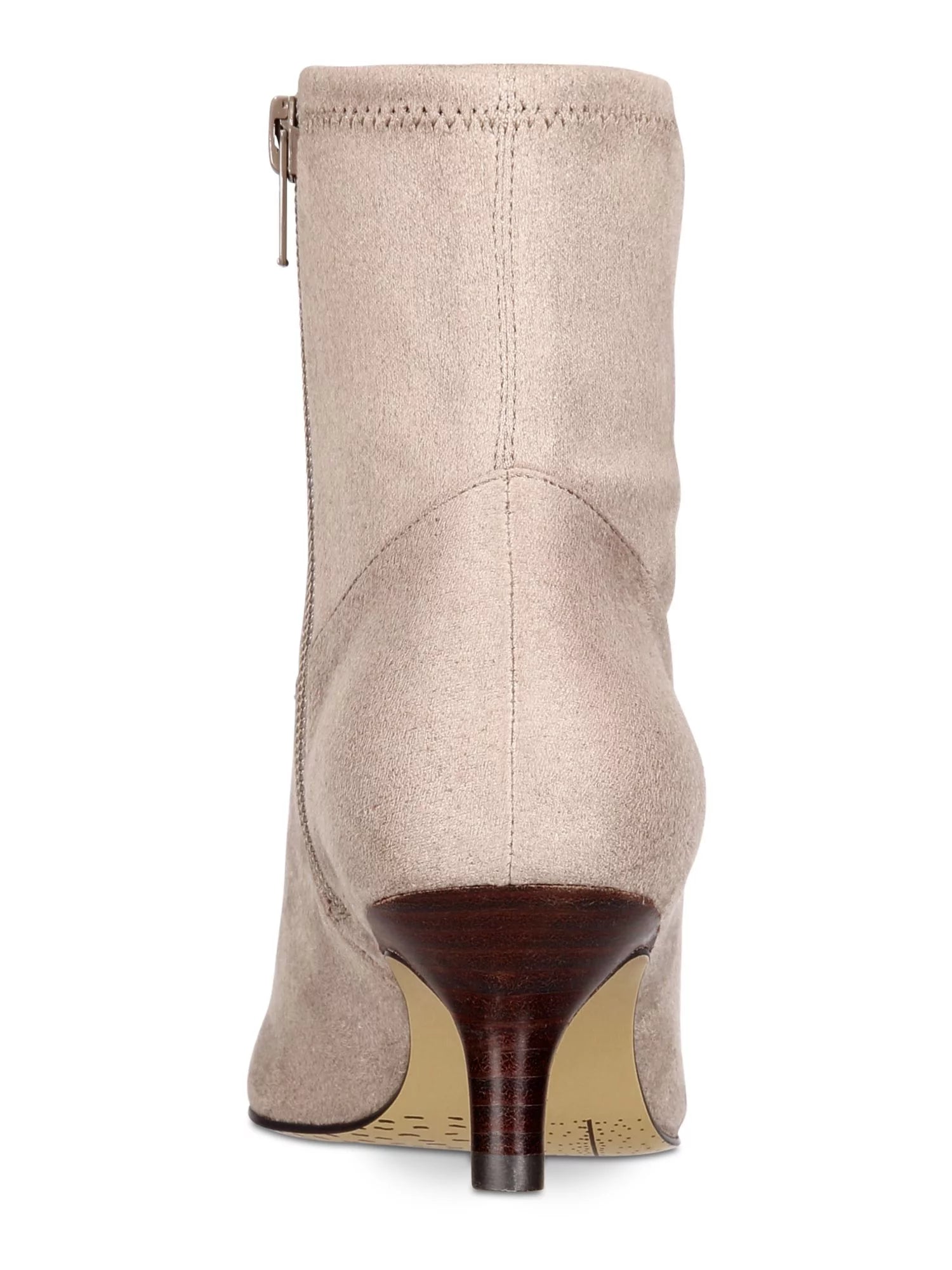 Beige Cushioned Stretch Pointed Toe Kitten Heel Zip-Up Booties O1661