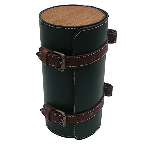 Black Leather Bike Handlebar Bag with Wood Under Seat D106936