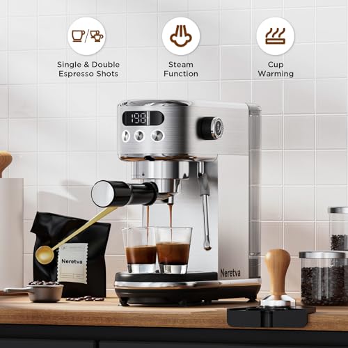 20 Bar Espresso Machine with LED Display & Milk Frother Stainless Steel R267