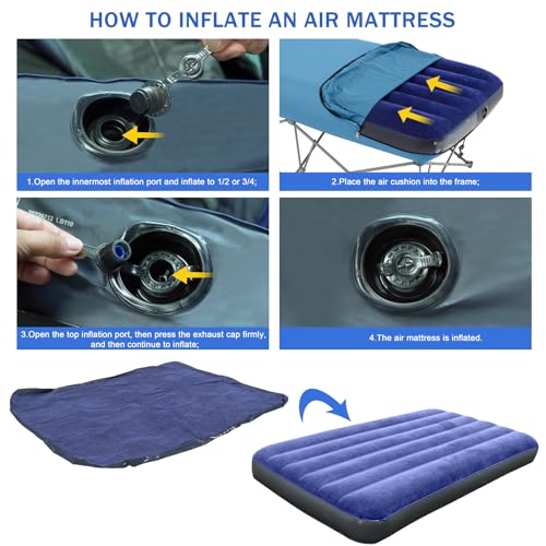 Folding Camping Cot with Inflatable Air Mattress and Carry Bag Q835