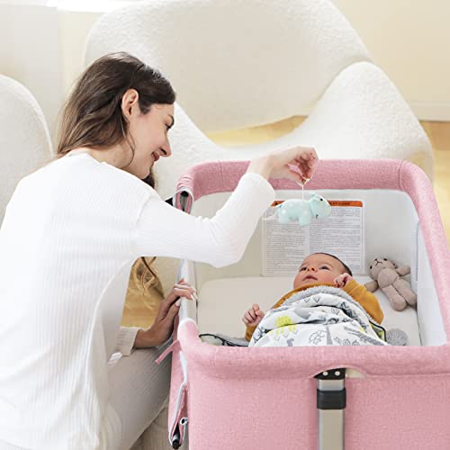 Pink Baby Bassinet Bedside Sleeper with Storage Basket A52626