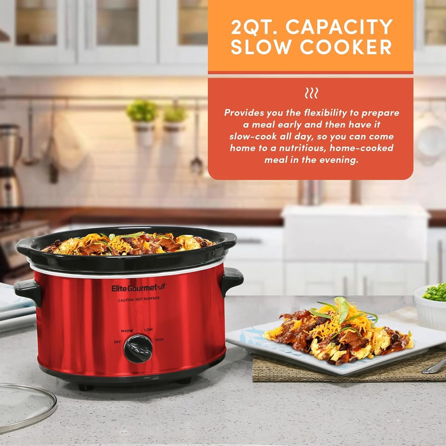 Metallic Red 2 Quart Electric Slow Cooker with Glass Lid N216905