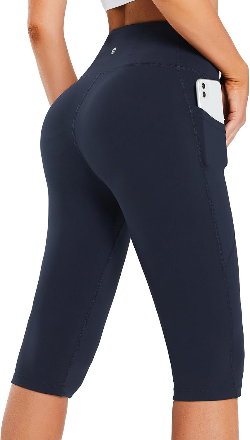 Women's Capris with Pockets Knee Length High Waisted Stretch Yoga Leggings L827