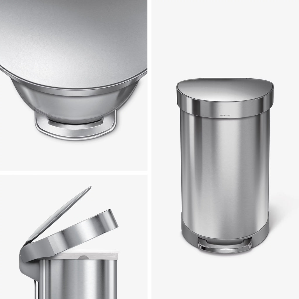 45 Liter Stainless Steel Semi-Round Step Trash Can with Soft-Close Lid N50175