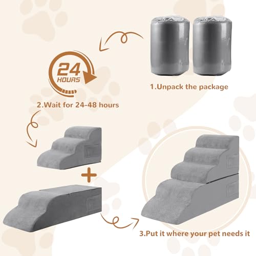 5-Steps Foam Dog Stairs with Removable Cover, Grey P941747