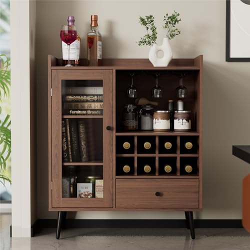 Brown Wood Coffee Bar Cabinet with Storage U59435