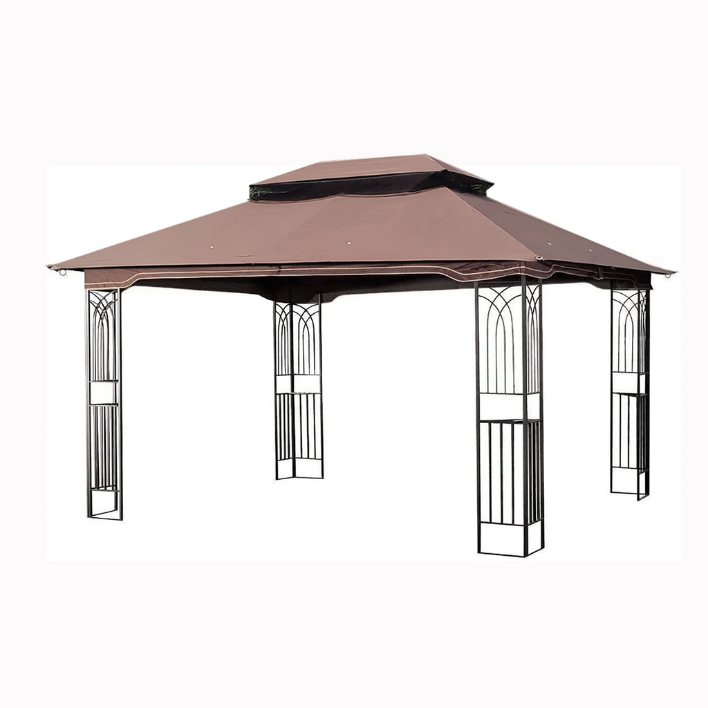 Brown Outdoor Patio Gazebo Canopy Tent With Mosquito Net L61025