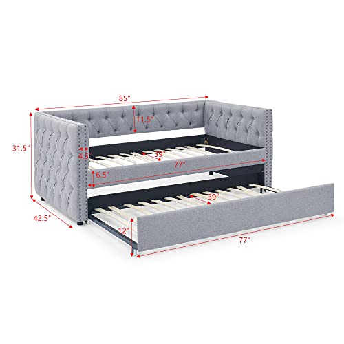 Fabric Upholstered Twin Size Daybed with Trundle A125