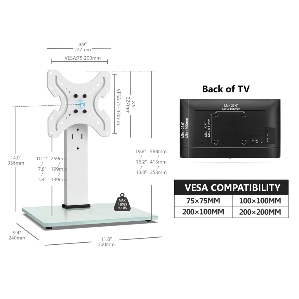 White Universal TV Stand Tabletop TV Base with Swivel Mount for 19''-40" inch Flat Screen Tvs S32388