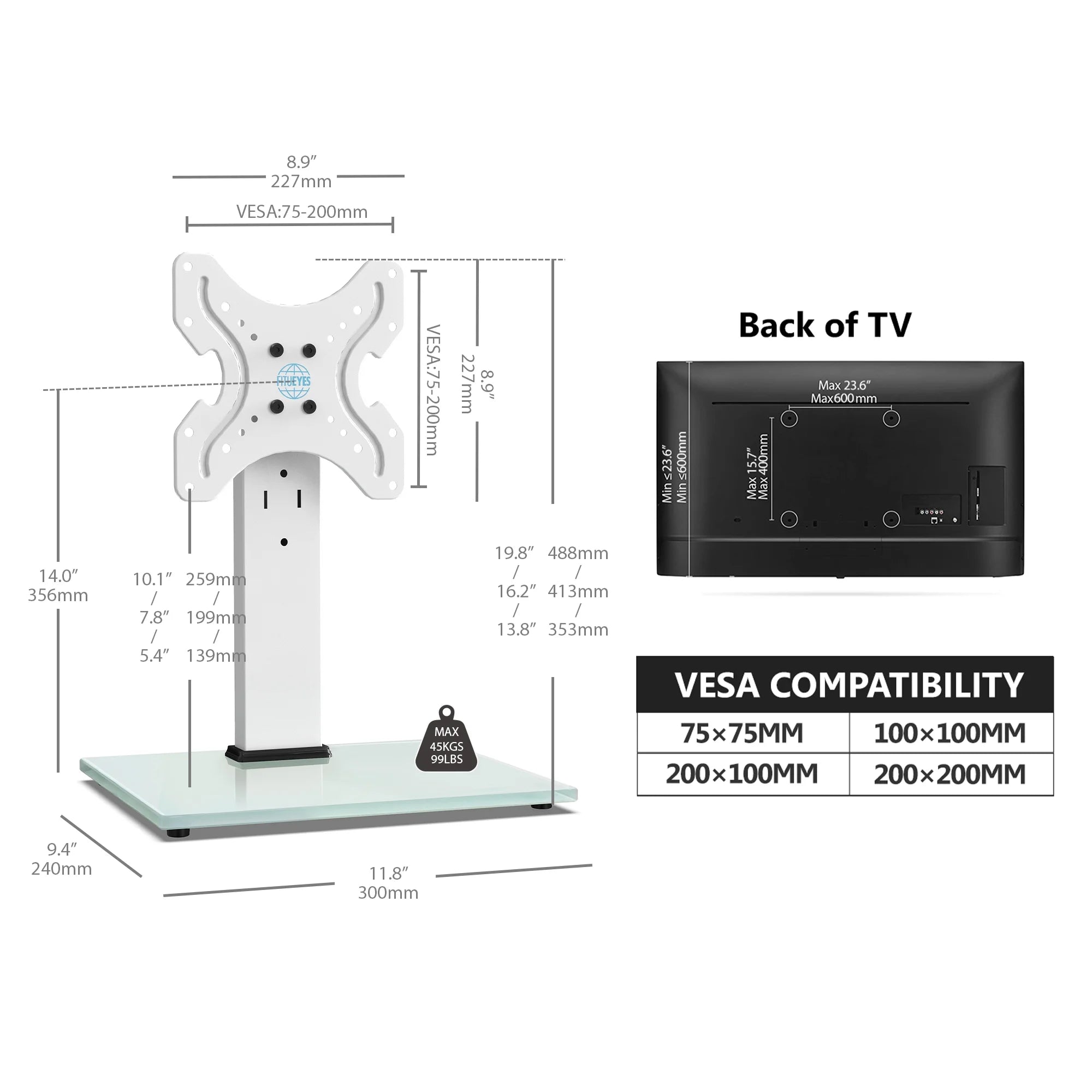 White Universal TV Stand Tabletop TV Base with Swivel Mount for 19''-40" inch Flat Screen Tvs S32388