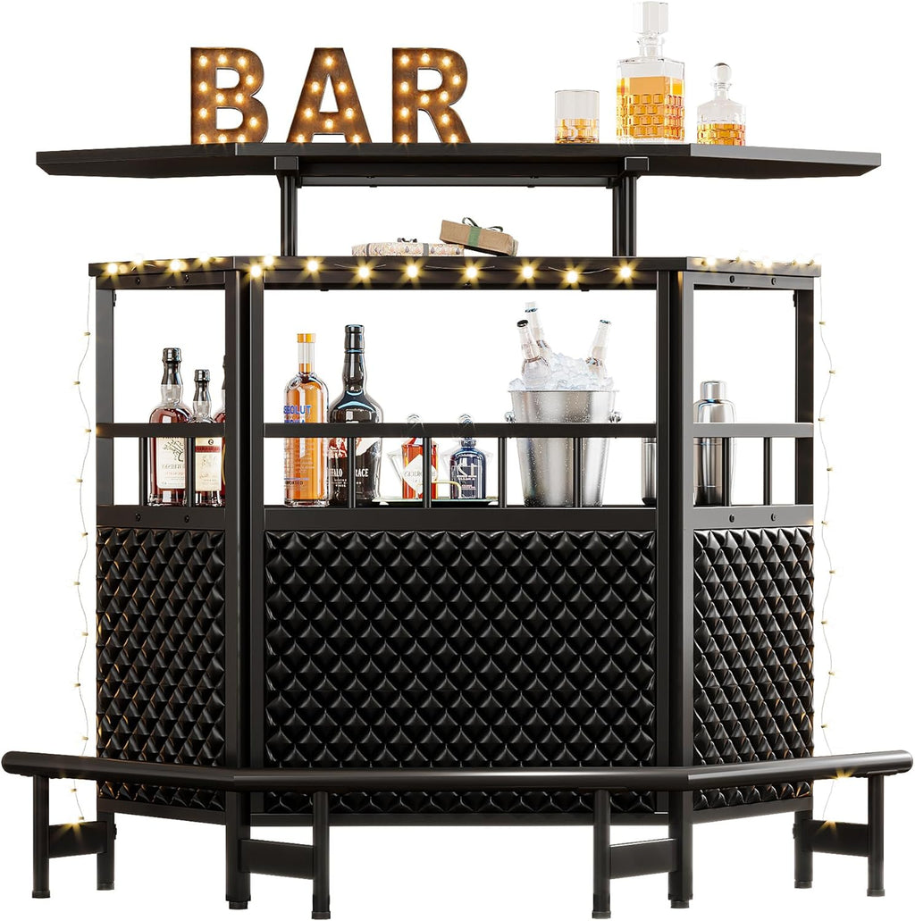 Black 4 Tier Bar Cabinet with Stemware Rack A401