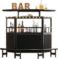 Black 4 Tier Bar Cabinet with Stemware Rack A401
