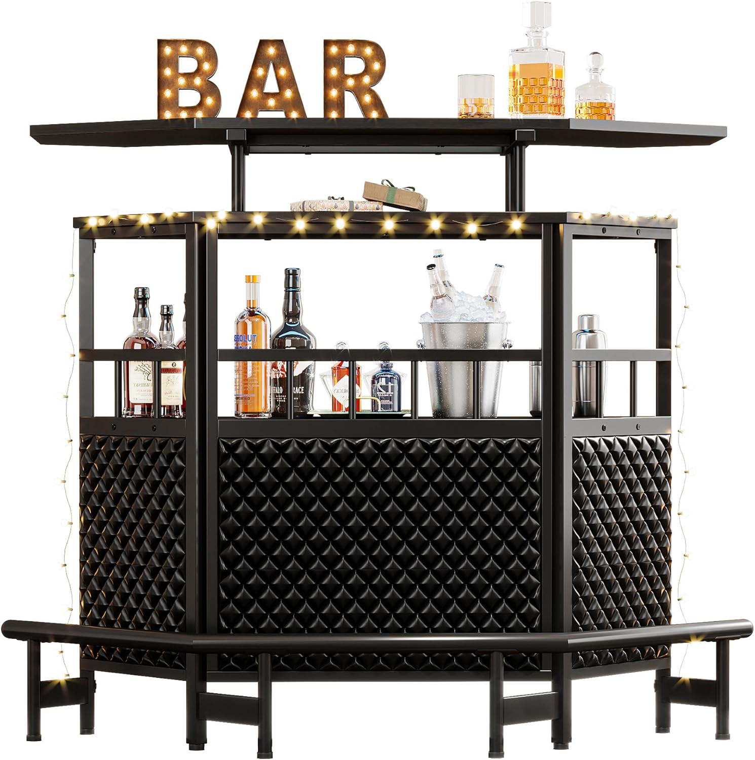 Black 4 Tier Bar Cabinet with Stemware Rack A401