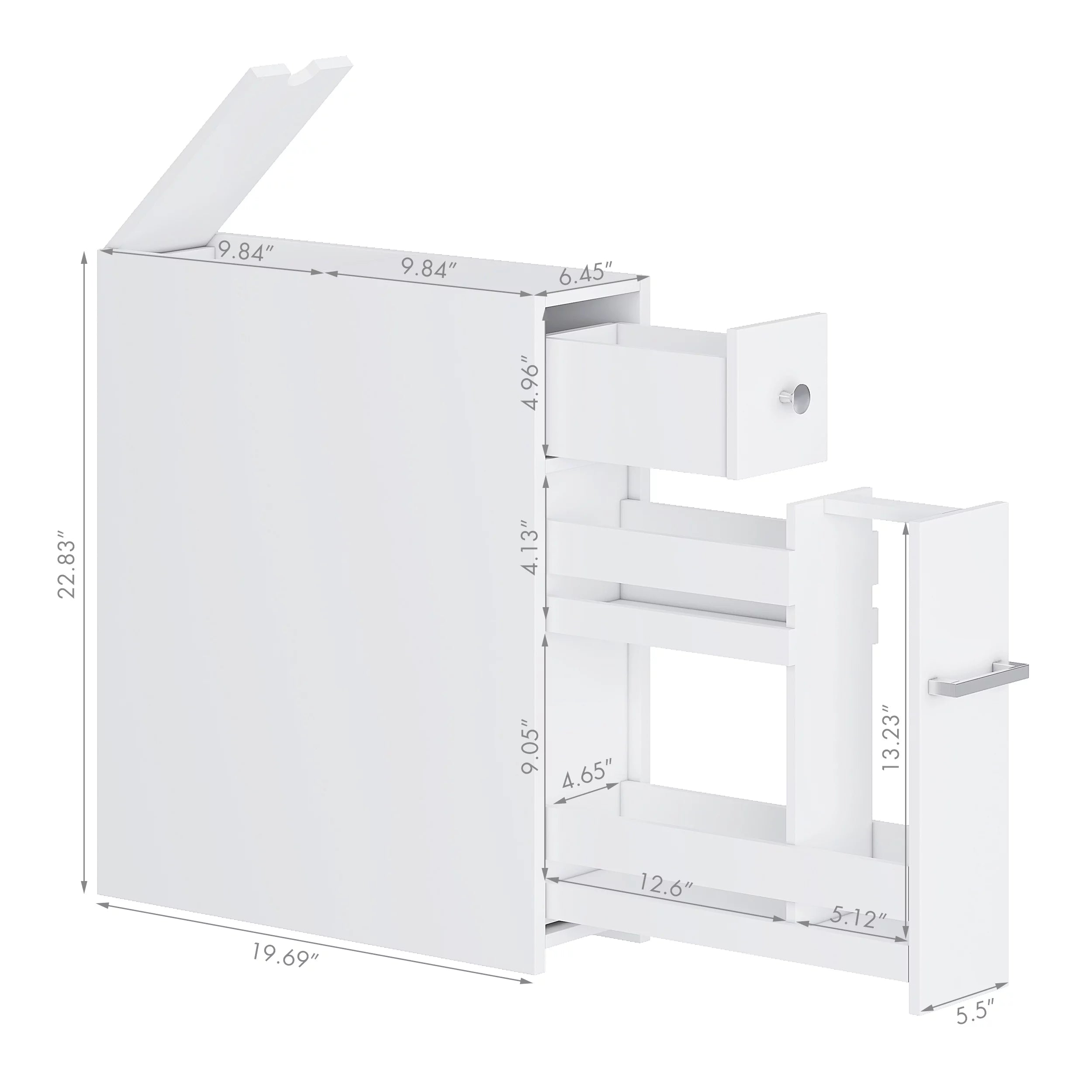 White Slim Bathroom Storage Cabinet with Toilet Paper Holder and Slide Out Drawer P834