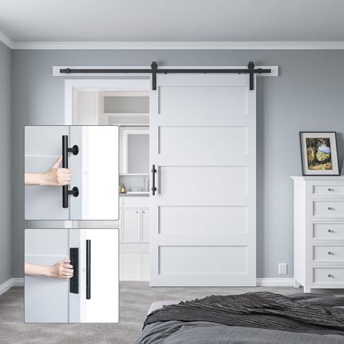 White 5 Panel Sliding Barn Door with 6ft Hardware Kit D306596