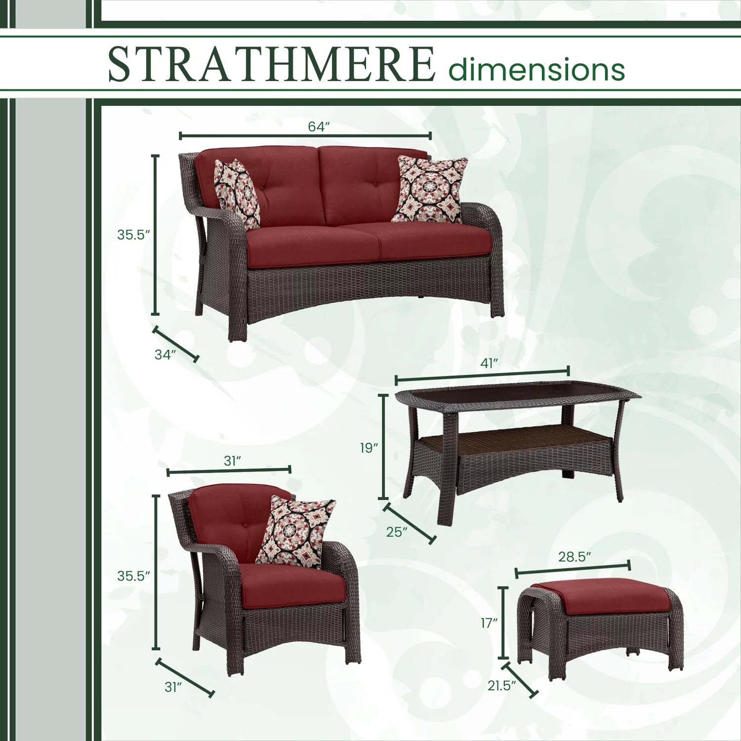 6-Piece Wicker Outdoor Conversation Set, Crimson Red Q21132