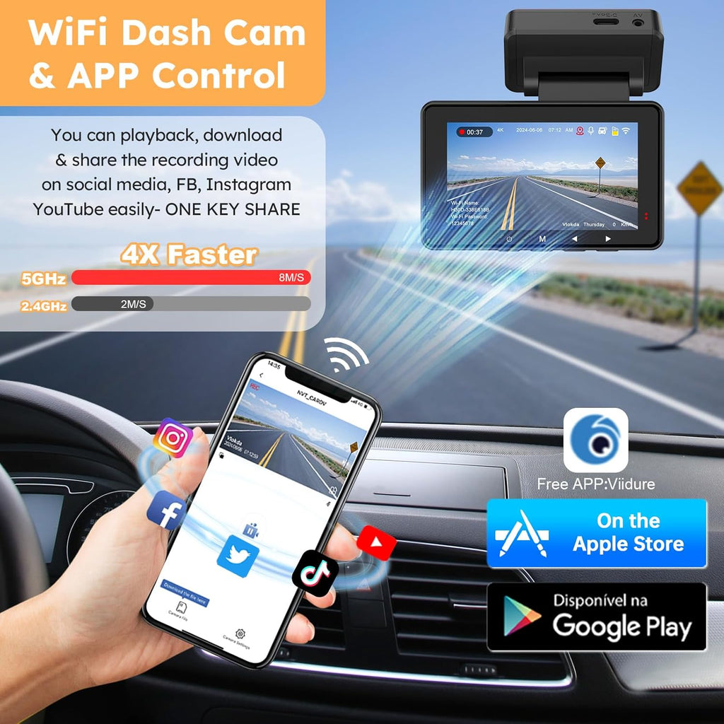 4K Dash Cam Front and Rear with WiFi & GPS D129812