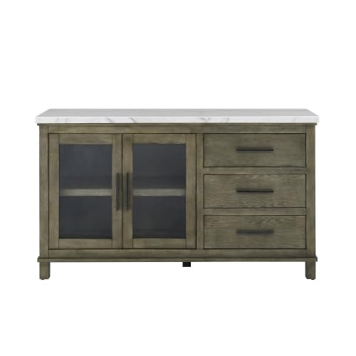 White Marble Top Server Dark Brown Sideboard Buffet Coffee Bar Cabinet A815950