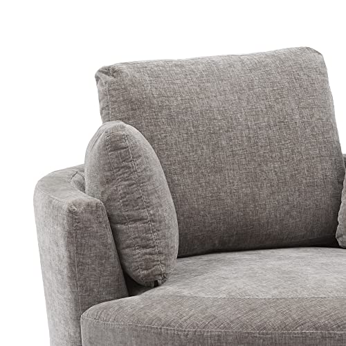 Beige Oversized Round Chenille Swivel Accent Barrel Chair with 3 Pillows F81308