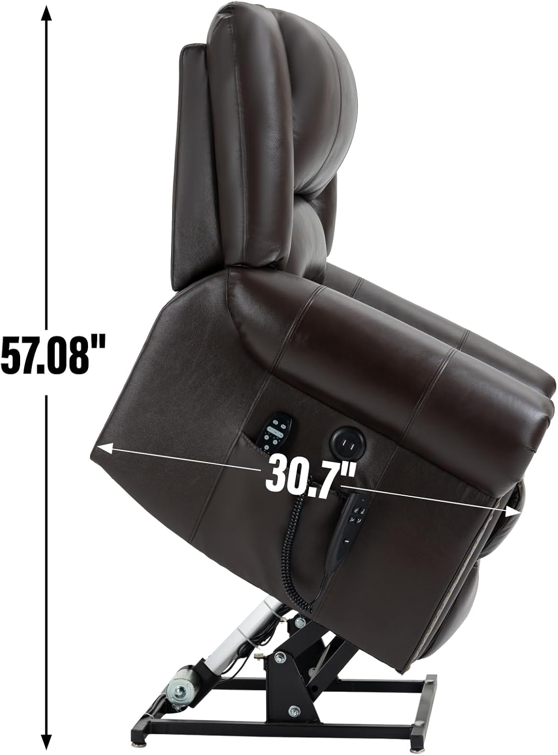 Brown Genuine Leather Power Lift Recliner Chair with Heat Massage X674518