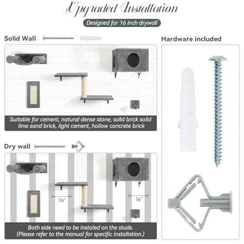5-in-1 Wall-Mounted Cat Climber Set with House, Bridge, Steps, Scratcher, Hammock, Shelves E936035