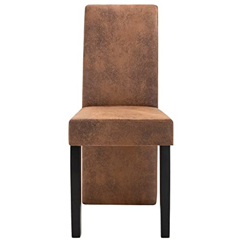 Brown Faux Suede Leather Dining Chairs 4 pcs L364