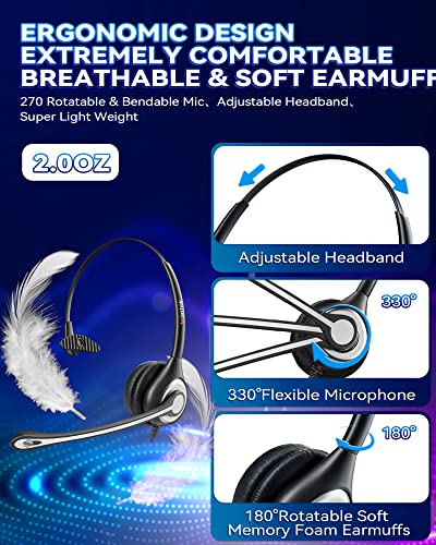 Corded Telephone Headset with Noise Canceling Mic and Quick Disconnect M306206