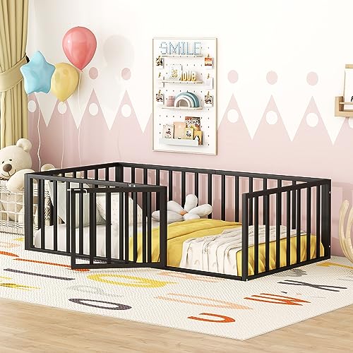 Full Montessori Floor Bed with Door (Black) L720405