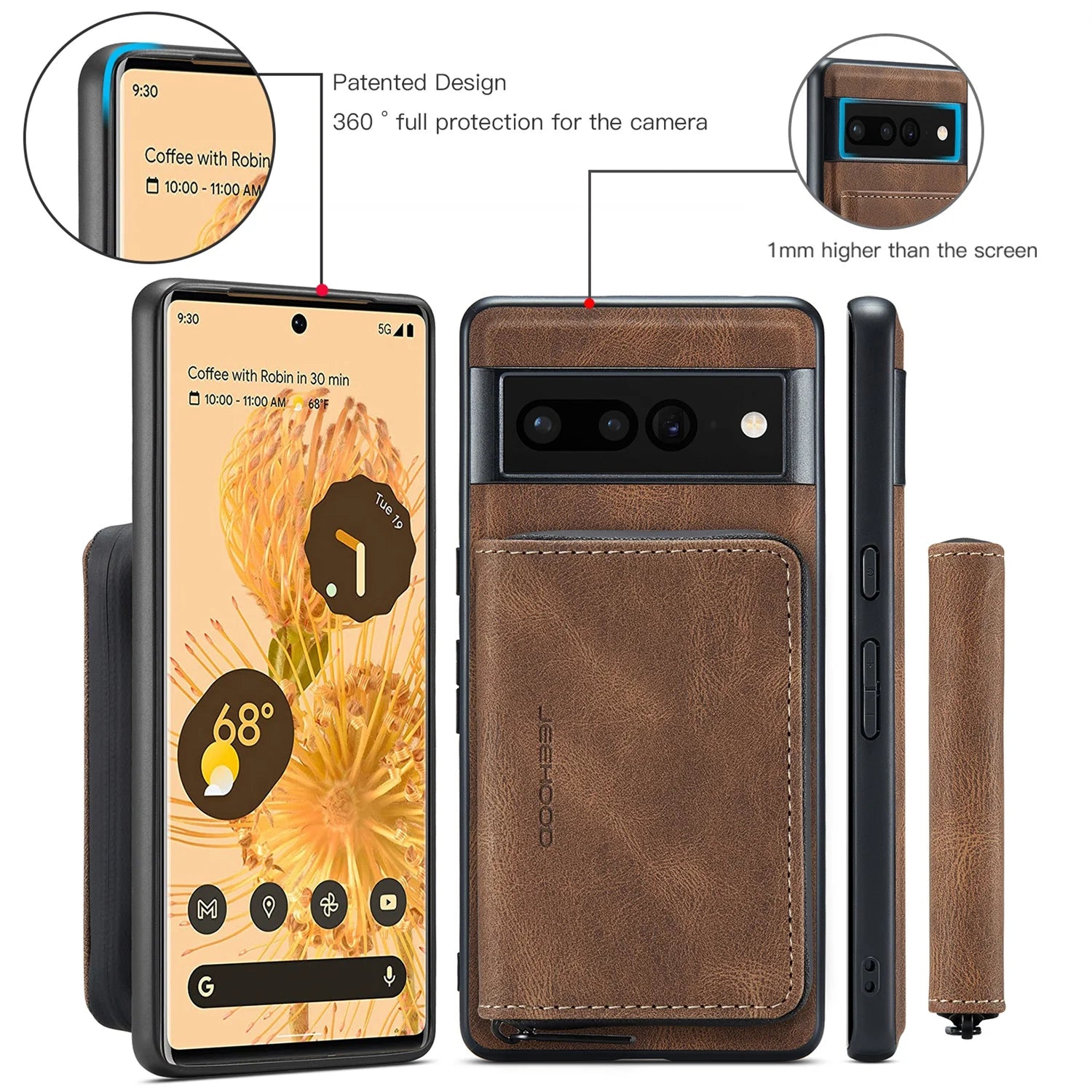 Brown Wallet Case for Google Pixel Fold 5G with Screen Protector V812073