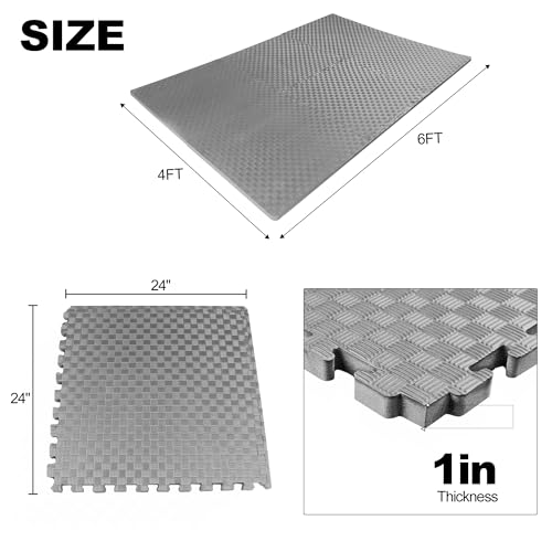 1" Thick EVA Interlocking Foam Gym Flooring Mat, Black (24 Sq Ft) N47738