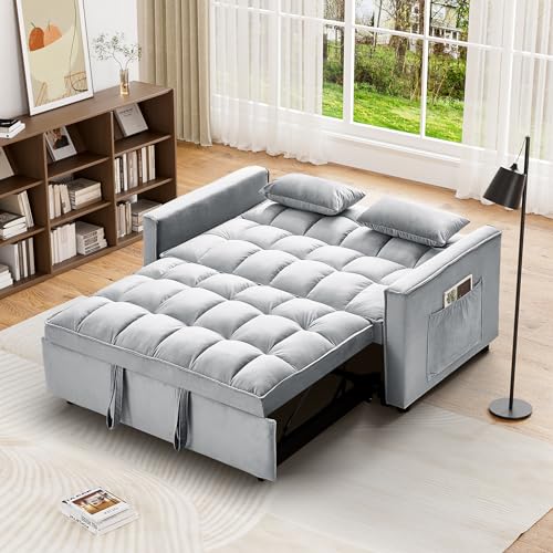 Dark Grey Velvet Convertible Sleeper Sofa Bed Z43843