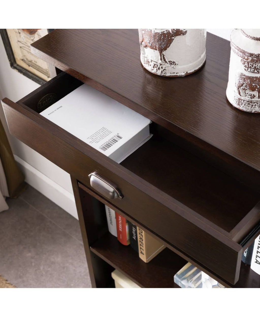 3 Shelf Bookcase with Drawer Storage, Chocolate Oak W436447