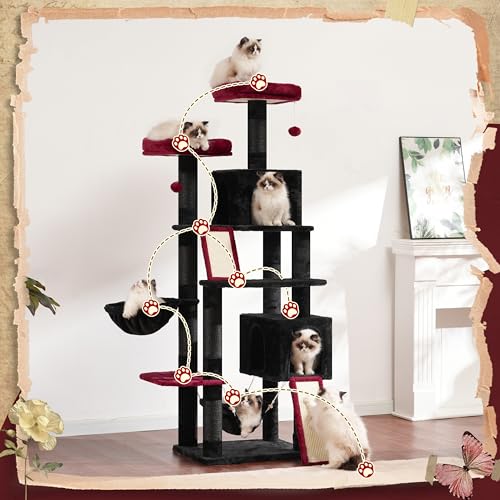 71'' Multi-Level Cat Tower with 2 Scratching Boards 7 Posts, Smoky Gray Z397373
