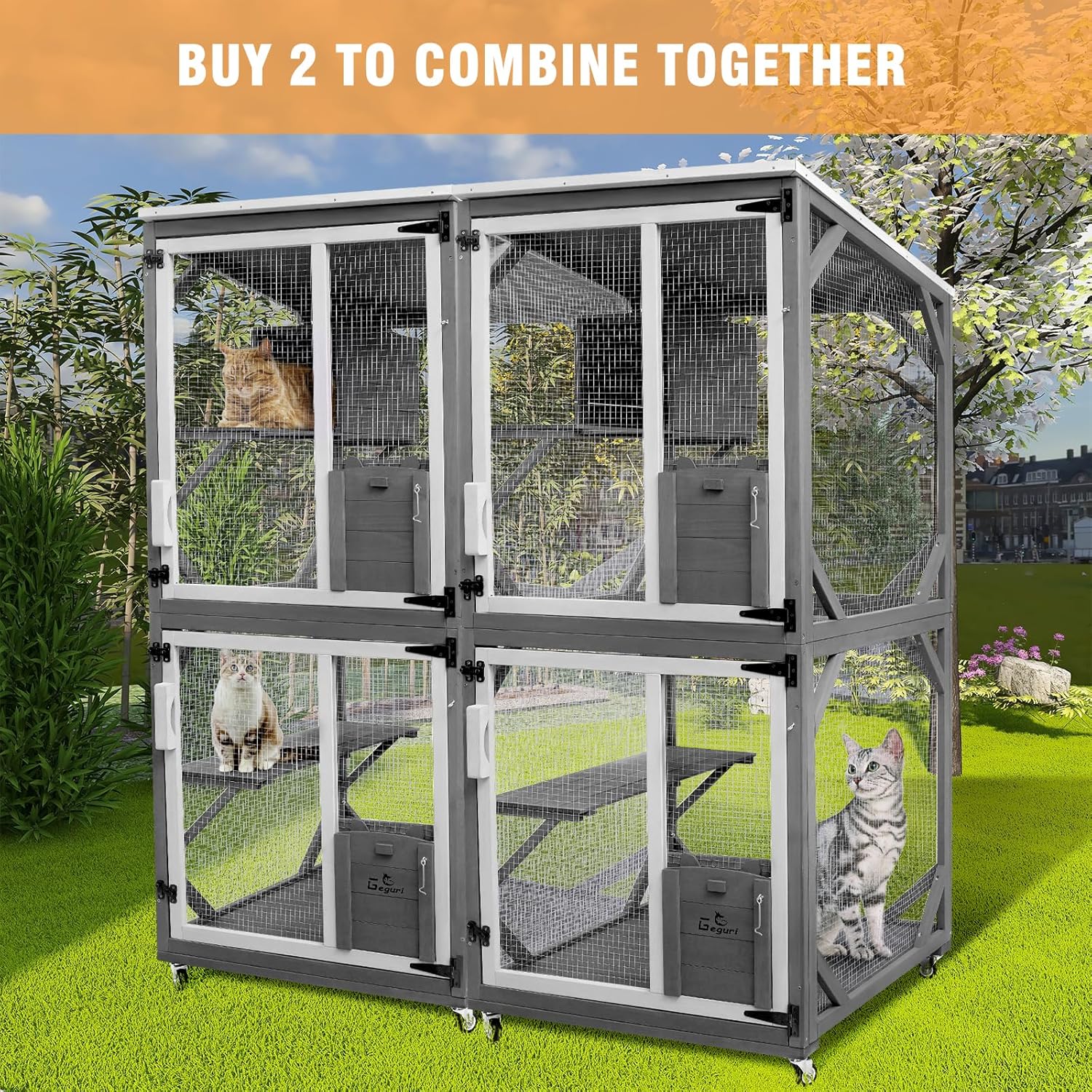 Large Wooden Cat House with Resting Box and Waterproof Roof H754