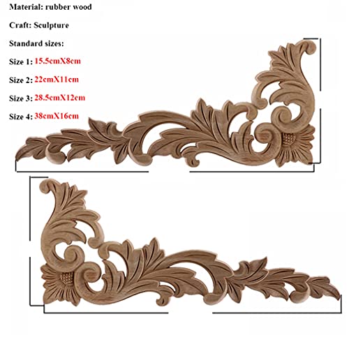 Natural Floral Wood Carved Wooden Figurines Corner Appliques Frame Wall Door Furniture Wood Carving Decorative 10cmX55cm D66426