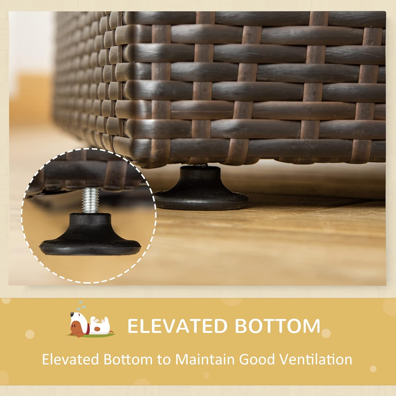 Elevated Rattan Pet Sofa with Waterproof Cushion T3451