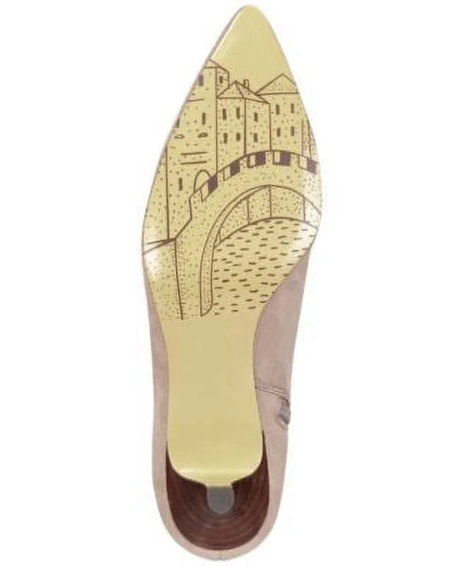 Beige Cushioned Stretch Pointed Toe Kitten Heel Zip-Up Booties O1661