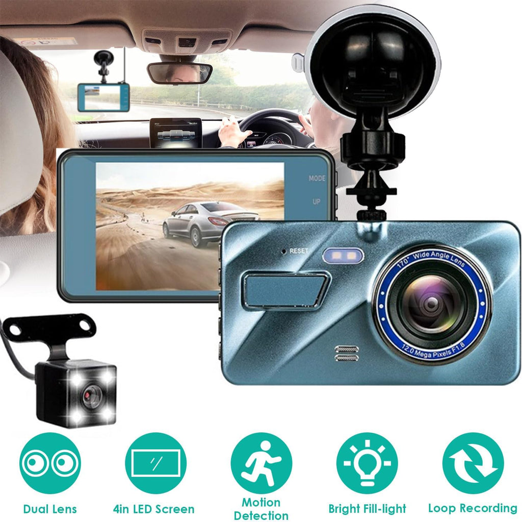 720P HD Dual Dash Cam with Night Vision and 4 inch LCD Display V3393