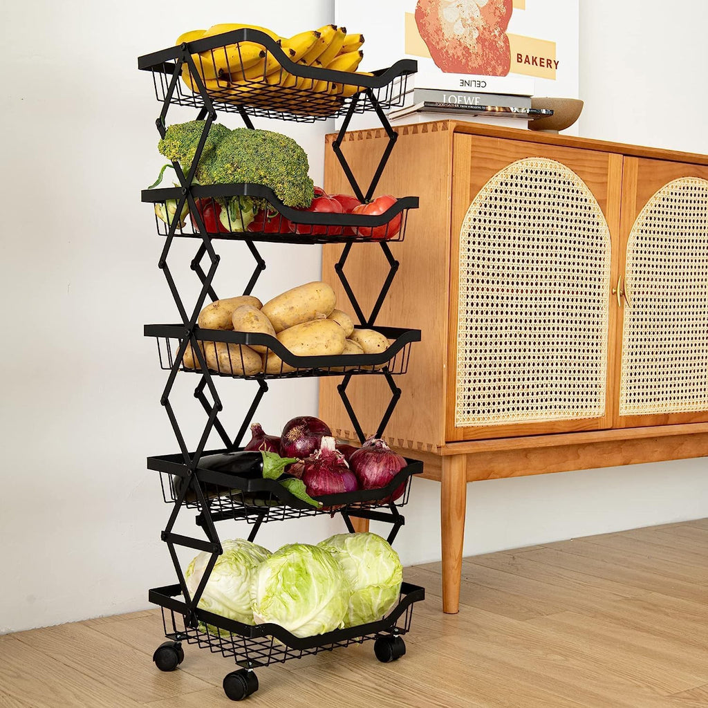 5 Tier Foldable Rolling Storage Cart with Lockable Wheels X820891