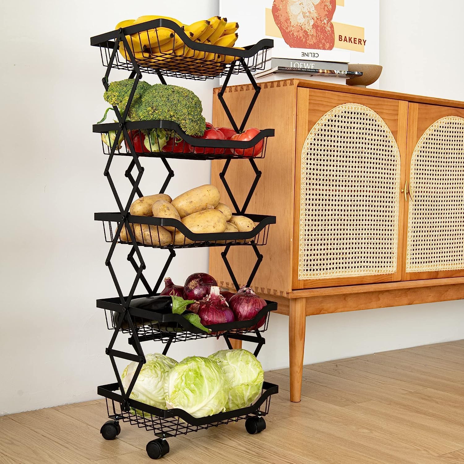5 Tier Foldable Rolling Storage Cart with Lockable Wheels X820891