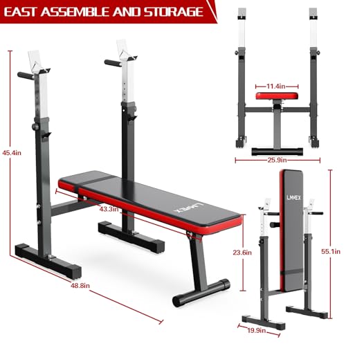 Adjustable Weight Bench Press with Squat Rack Folding Dip Station V135