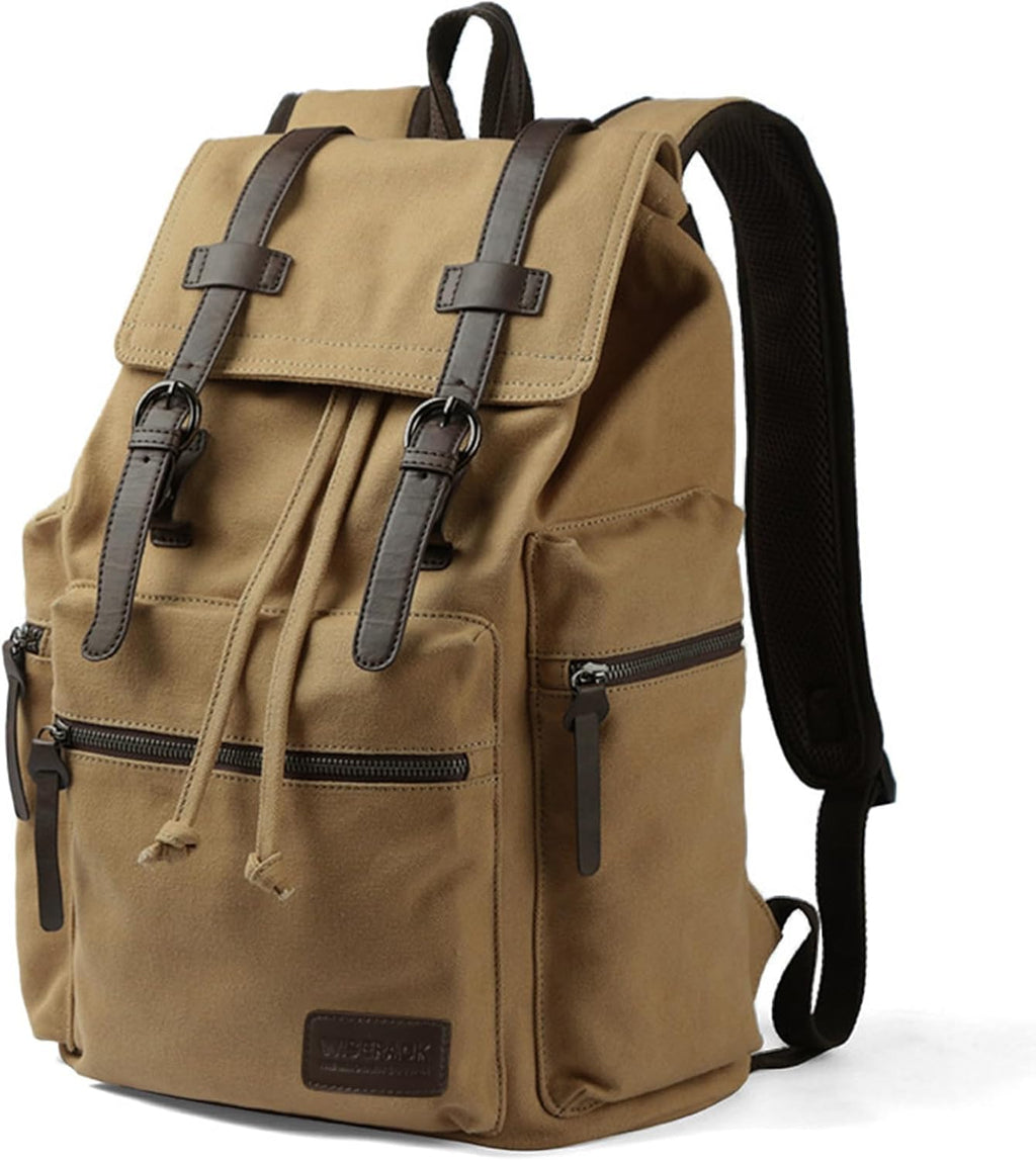 Canvas Vintage Casual Daypack Backpack, Water Resistant Lightweight 14 Inch Laptop Rucksack Hiking Bag, Khaki E52456