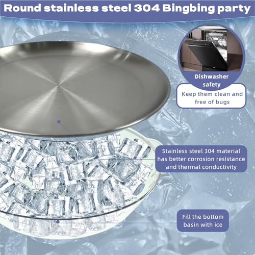 3 Set 11.8" Metal Chilled Serving Tray with Ice Serving Bowl F321