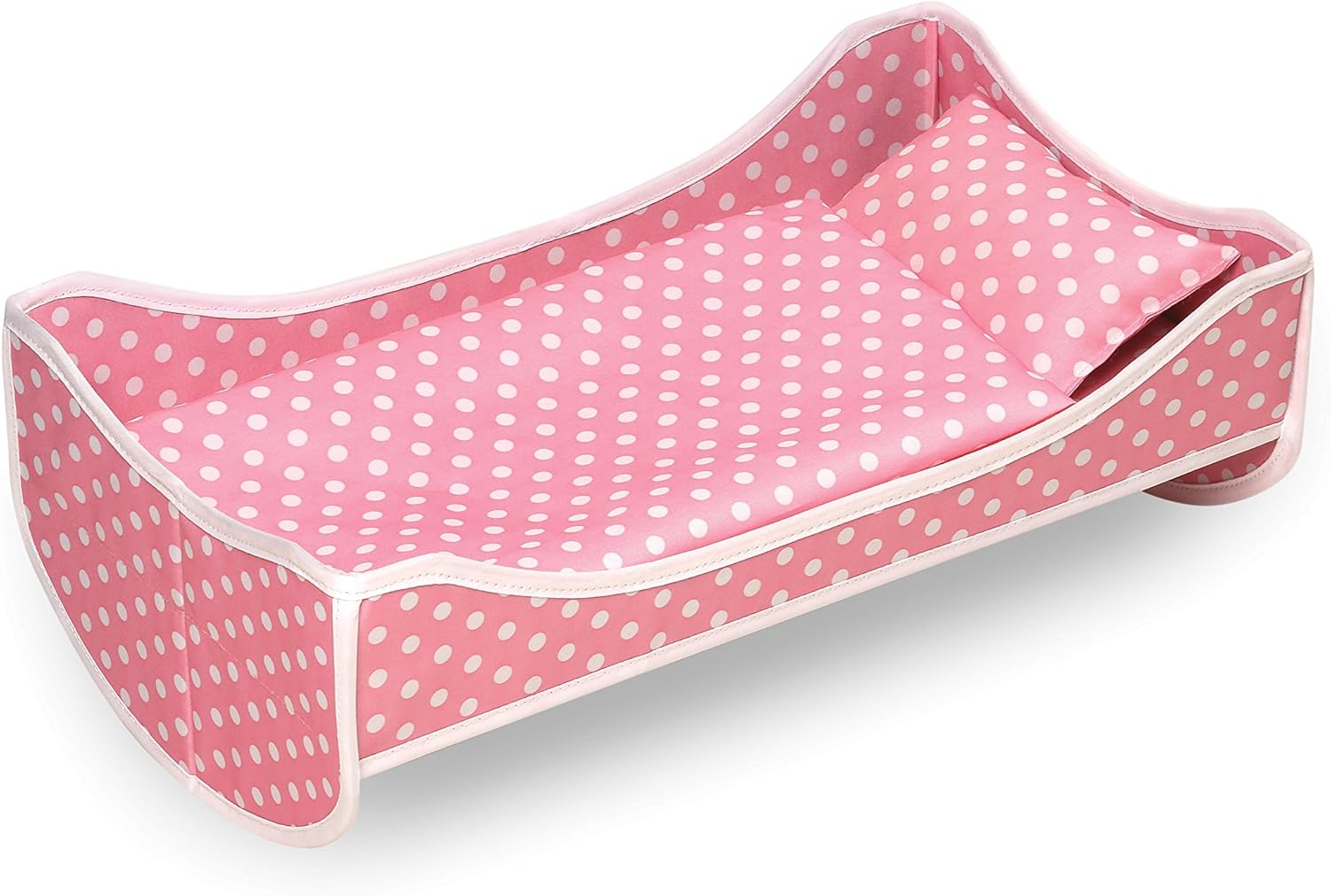 Pink Polka Dot Doll Trolley Travel Carrier with Rocking Bed and Bedding U38645