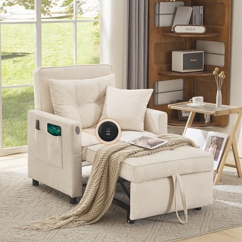 3 in 1 Convertible Sleeper Chair Bed with 2 Pillows and Backrest C239549